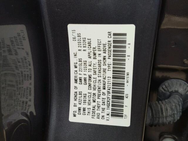 1HGCR2F79FA212113 - 2015 HONDA ACCORD EX GRAY photo 10