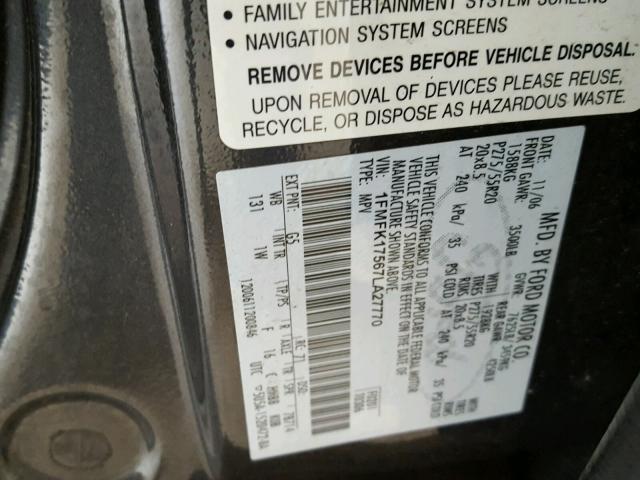 1FMFK17567LA27770 - 2007 FORD EXPEDITION CHARCOAL photo 10