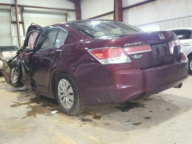 1HGCP2F35BA006395 - 2011 HONDA ACCORD LX MAROON photo 3