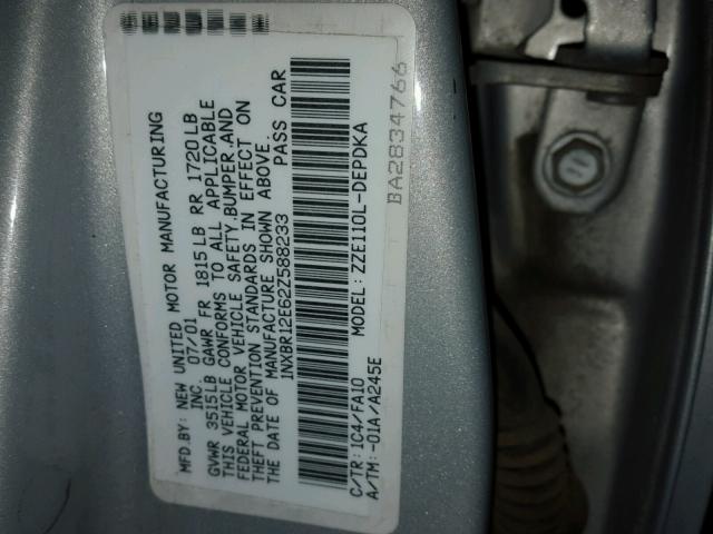 1NXBR12E62Z588233 - 2002 TOYOTA COROLLA CE SILVER photo 10