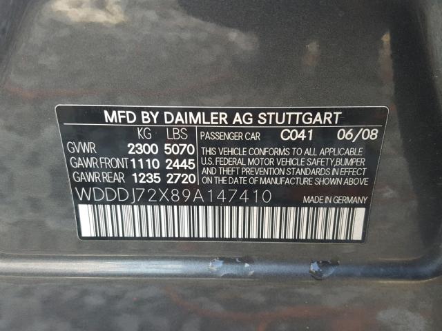 WDDDJ72X89A147410 - 2009 MERCEDES-BENZ CLS 550 GRAY photo 10