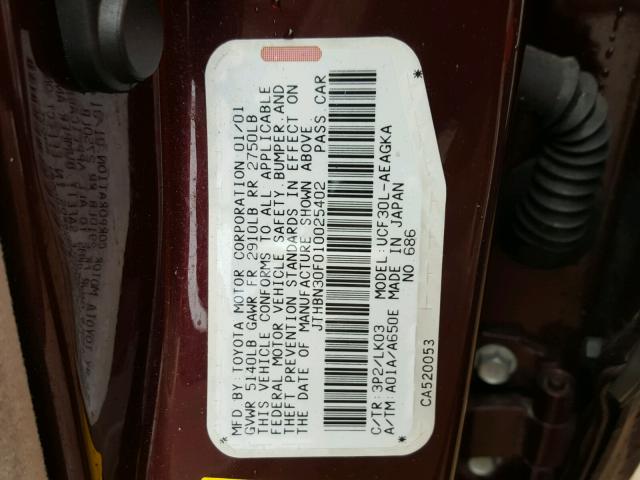 JTHBN30F010025402 - 2001 LEXUS LS 430 MAROON photo 10