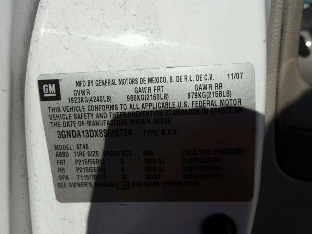 3GNDA13DX8S616724 - 2008 CHEVROLET HHR LS WHITE photo 10