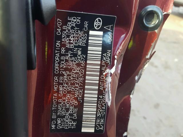 JTKDE177870216872 - 2007 TOYOTA SCION TC 紫色 照片 10