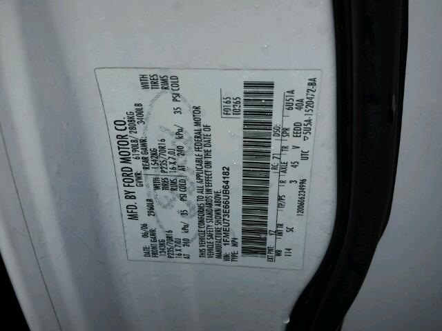 1FMEU73E66UB64182 - 2006 FORD EXPLORER X WHITE photo 10