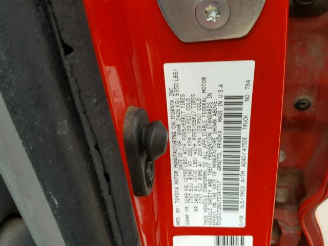 5TEKU72N17Z347717 - 2007 TOYOTA TACOMA DOU RED photo 10