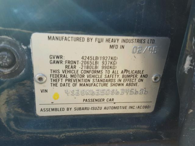 4S3BK6350S6345686 - 1995 SUBARU LEGACY L/O GREEN photo 10