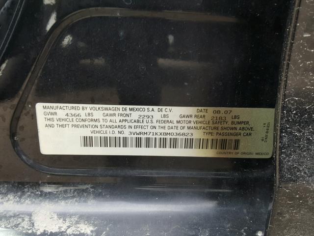 3VWRM71KX8M036823 - 2008 VOLKSWAGEN JETTA SE BLACK photo 10