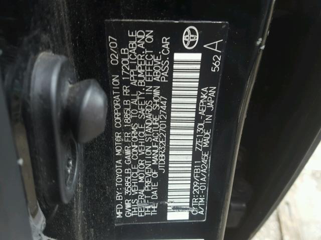 JTDBR32E270127447 - 2007 TOYOTA COROLLA CE BLACK photo 10