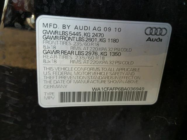 WA1CFAFP6BA036949 - 2011 AUDI Q5 PREMIUM BLACK photo 10