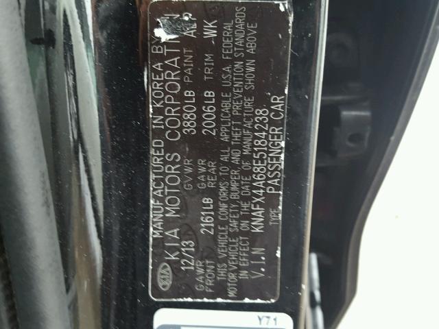 KNAFX4A68E5184238 - 2014 KIA FORTE LX BLACK photo 10