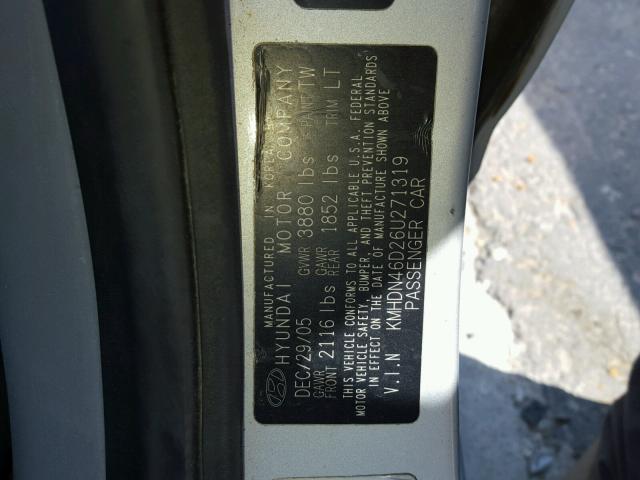 KMHDN46D26U271319 - 2006 HYUNDAI ELANTRA GL SILVER photo 10