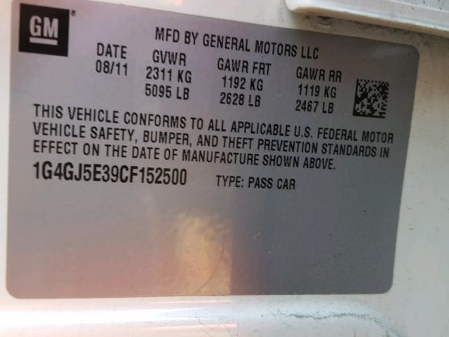 1G4GJ5E39CF152500 - 2012 BUICK LACROSSE T WHITE photo 10