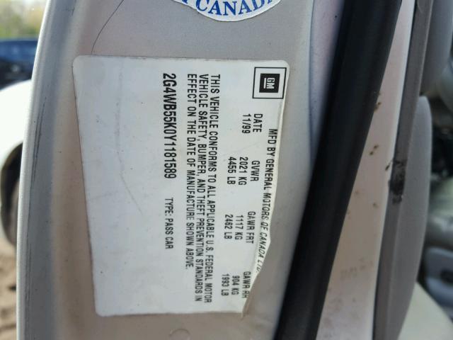 2G4WB55K0Y1181589 - 2000 BUICK REGAL LS SILVER photo 10