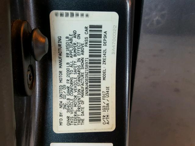 1NXBU40E09Z158971 - 2009 TOYOTA COROLLA BA CHARCOAL photo 10