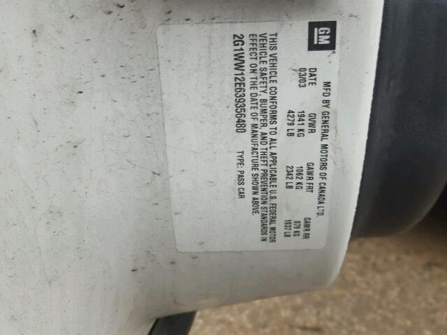 2G1WW12E639356480 - 2003 CHEVROLET MONTE CARL 白色 照片 10