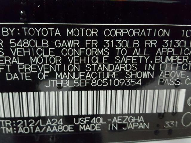 JTHBL5EF8C5109354 - 2012 LEXUS LS 460 BLACK photo 10