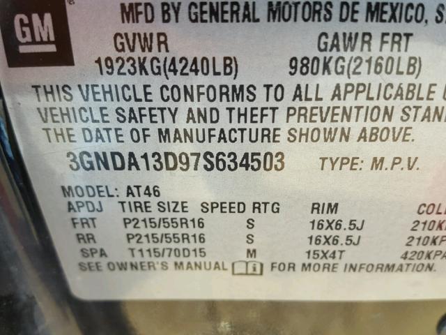 3GNDA13D97S634503 - 2007 CHEVROLET HHR LS Negro foto 10