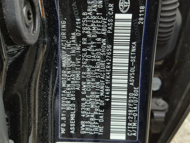 4T4BF1FK4ER427656 - 2014 TOYOTA CAMRY L BLACK photo 10