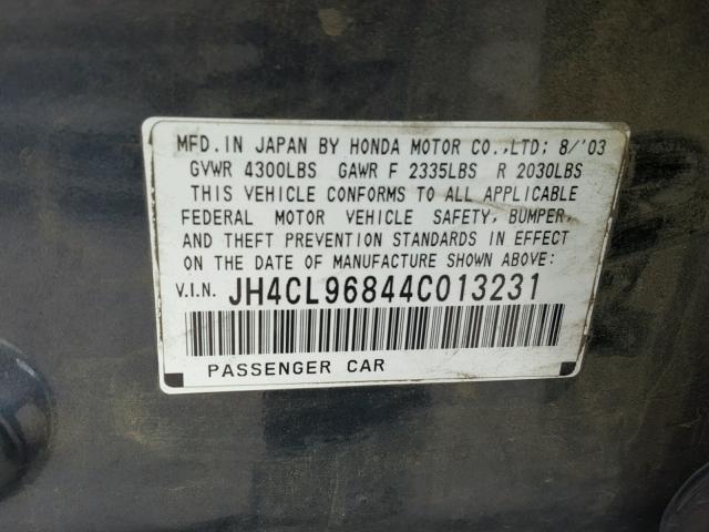 JH4CL96844C013231 - 2004 ACURA TSX CHARCOAL photo 10