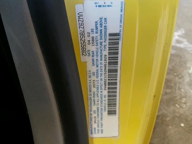 3VWBB21C52M451929 - 2002 VOLKSWAGEN NEW BEETLE ყვითელი ფოტო 10