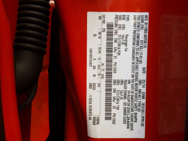 1FADP3F20EL284958 - 2014 FORD FOCUS SE RED photo 10