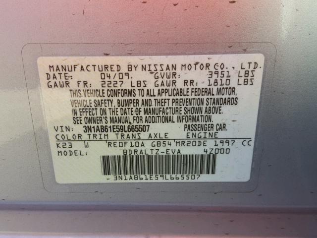 3N1AB61E59L665507 - 2009 NISSAN SENTRA 2.0 SILVER photo 10