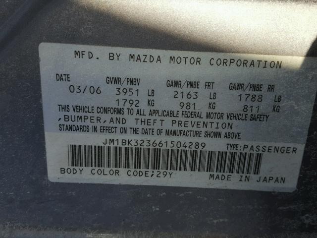 JM1BK323661504289 - 2006 MAZDA 3 S GRAY photo 10