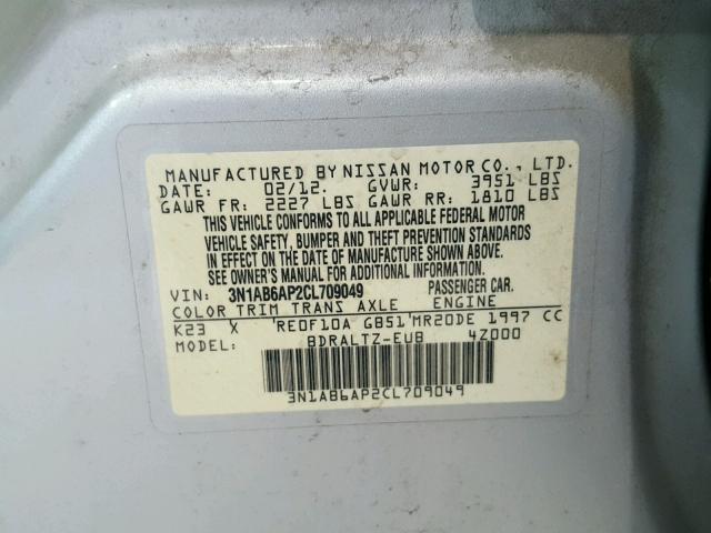 3N1AB6AP2CL709049 - 2012 NISSAN SENTRA 2.0 SILVER photo 10