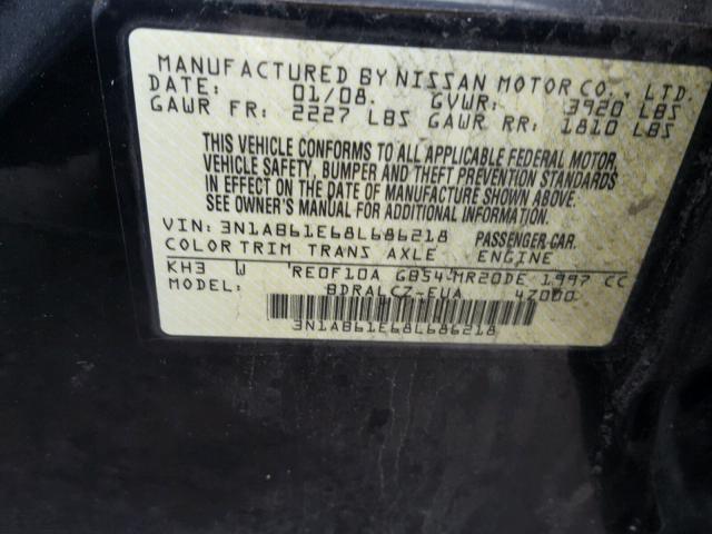 3N1AB61E68L686218 - 2008 NISSAN SENTRA 2.0 BLACK photo 10