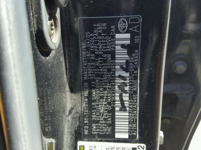 2T1KR32E45C478850 - 2005 TOYOTA COROLLA MA BLACK photo 10