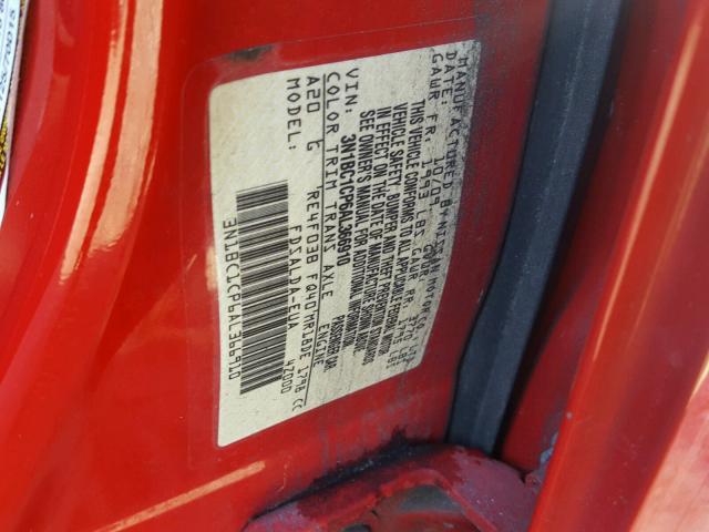 3N1BC1CP6AL366910 - 2010 NISSAN VERSA S RED photo 10