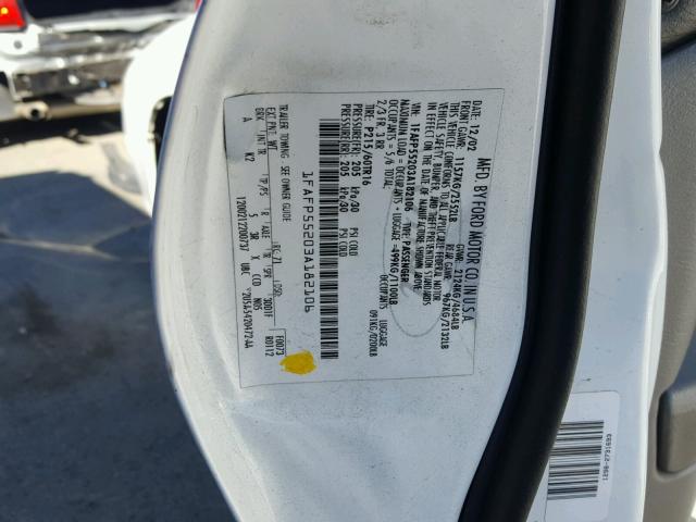 1FAFP55203A182106 - 2003 FORD TAURUS SES WHITE photo 10