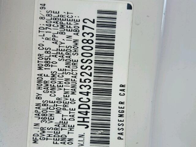 JH4DC4352SS008372 - 1995 ACURA INTEGRA LS WHITE photo 10