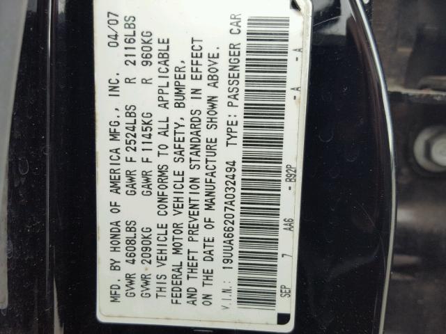 19UUA66207A032494 - 2007 ACURA TL BLACK photo 10