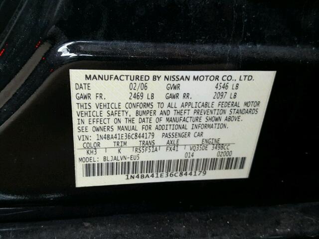 1N4BA41E36C844179 - 2006 NISSAN MAXIMA SE BLACK photo 10