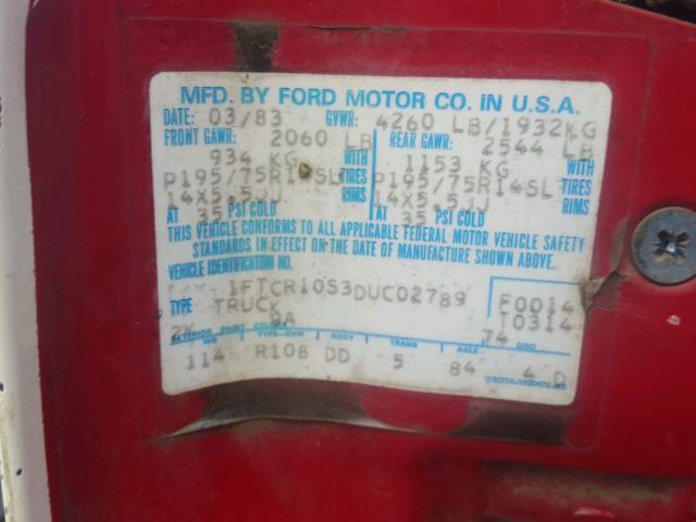 1FTCR10S3DUC02789 - 1983 FORD RANGER RED photo 10