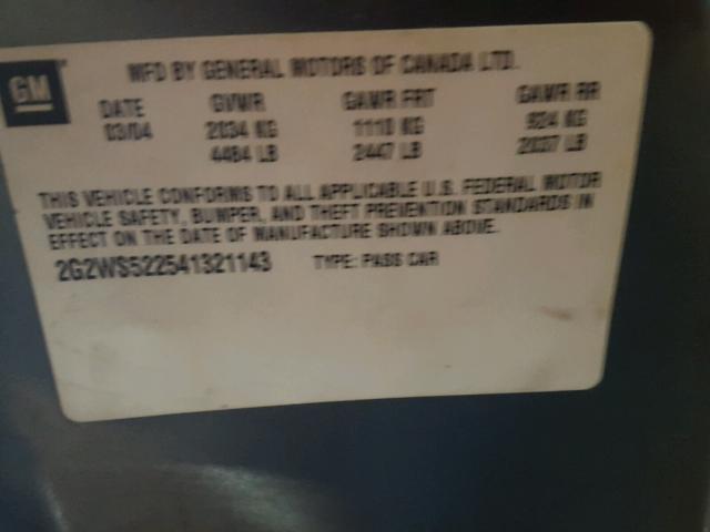 2G2WS522541321143 - 2004 PONTIAC GRAND PRIX BLUE photo 10