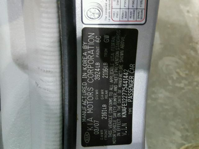 KNAFE122775441442 - 2007 KIA SPECTRA EX SILVER photo 10