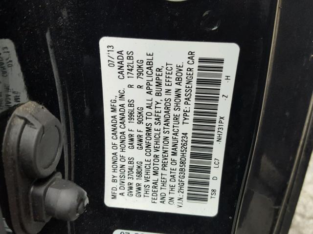 2HGFG3B58DH526234 - 2013 HONDA CIVIC LX BLACK photo 10