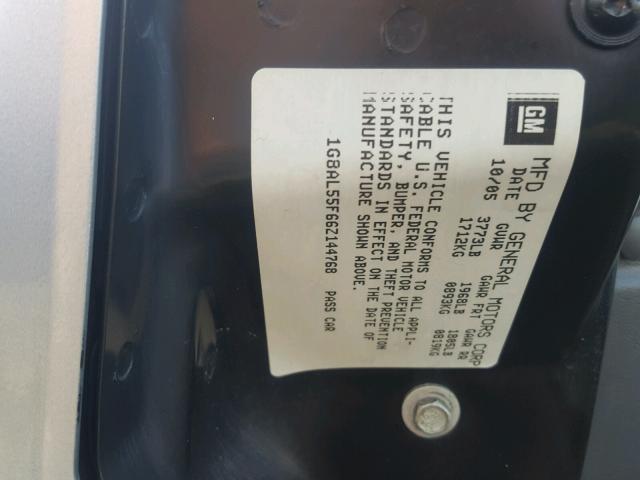 1G8AL55F66Z144768 - 2006 SATURN ION LEVEL SILVER photo 10