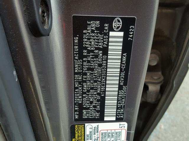 4T1BE32K25U528810 - 2005 TOYOTA CAMRY LE GRAY photo 10