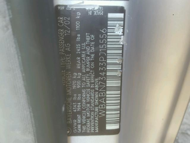 WBABN73433PJ15556 - 2003 BMW 325 CI SILVER photo 10