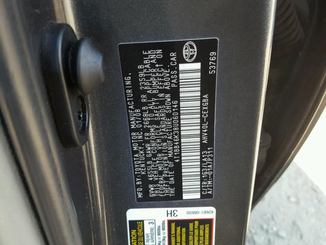 4T1BB46K38U060146 - 2008 TOYOTA CAMRY HYBR GRAY photo 10