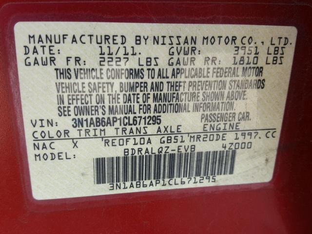 3N1AB6AP1CL671295 - 2012 NISSAN SENTRA 2.0 RED photo 10