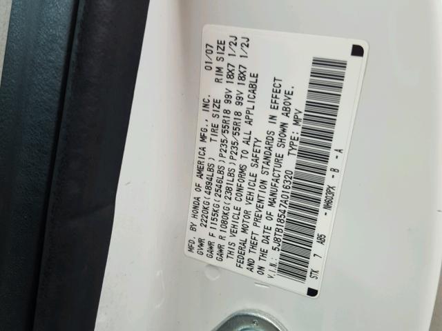 5J8TB18547A016320 - 2007 ACURA RDX TECHNO WHITE photo 10