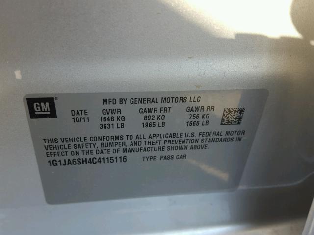 1G1JA6SH4C4115116 - 2012 CHEVROLET SONIC LS Արծաթագույն լուսանկար 10