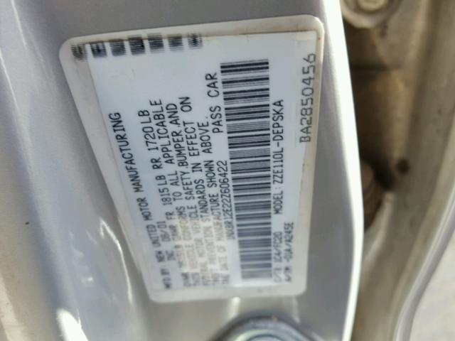 1NXBR12E22Z606422 - 2002 TOYOTA COROLLA CE SILVER photo 10