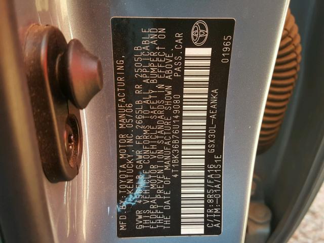 4T1BK36B76U149080 - 2006 TOYOTA AVALON XL BLUE photo 10