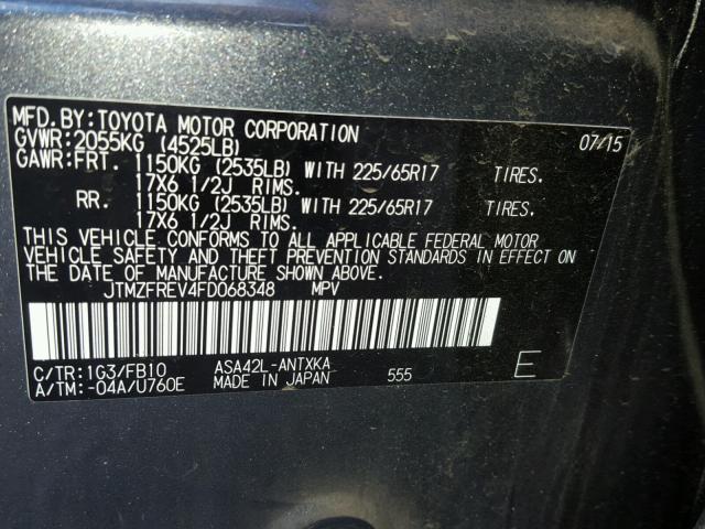 JTMZFREV4FD068348 - 2015 TOYOTA RAV4 LE GRAY photo 10